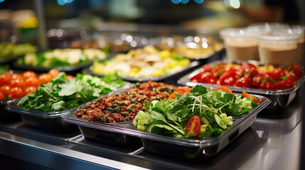 A variety of pre-made meals at the supermarket deli.