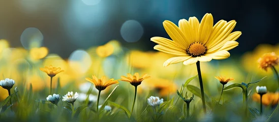 Foto op Canvas Yellow flower on green background © Vusal