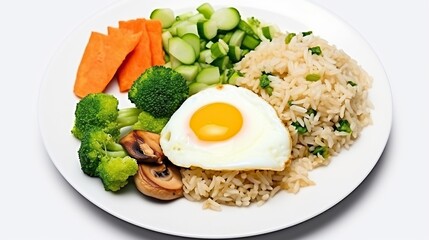 Fried Rice  on a plate, white background. Generative AI