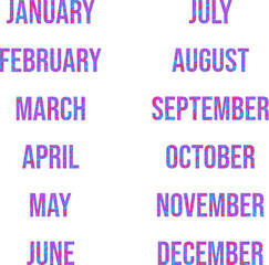 Set of creative twelve months of the year isolated names