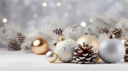 Fototapeta na wymiar Christmas decoration on bokeh background with copy space for your text