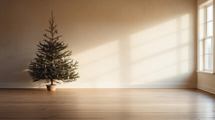 Christmas tree in room with wooden floor