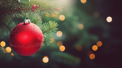 Christmas red ball on fir tree