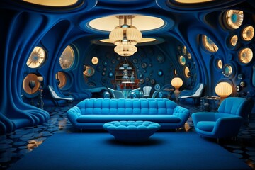 blue retro room. Generative AI