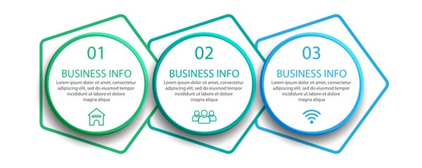 Simple 3 step infographic. color lines, symbols and text in one related unit, suitable for your business presentation