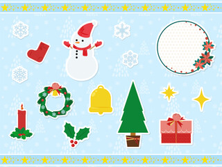 シールのような縁取りが可愛いクリスマスのカットイラストセット