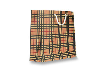 A checkered paper bag package isolated on white background with clipping path.