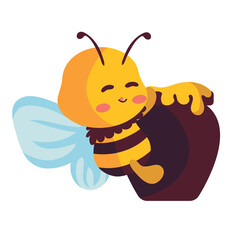 cute bee and honey pot