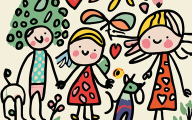 Obraz na płótnie Canvas family with children childish style design