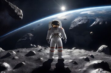 astronaut or spaceman on the surface of moon