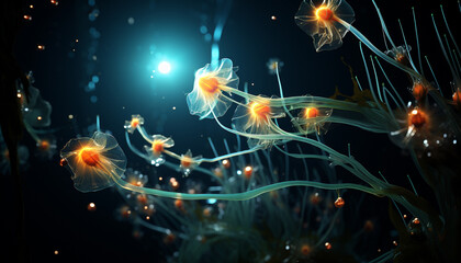 Underwater biology fish motion in deep blue sea generated by AI - obrazy, fototapety, plakaty