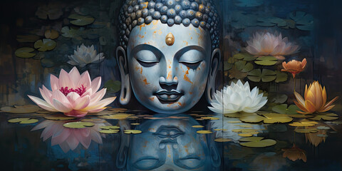 Abstract background of buddha with flowers