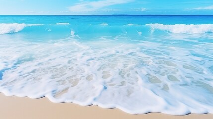 Waves on the beach ,Blue sky and clear water.  clear sky background. Beach and tropical sea,  Generative AI