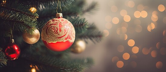 Holiday ornaments adorning a festive evergreen