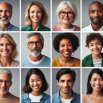 Collage Group of Office Worker Business Company Portraits of Diverse Mixed Multi-Ethnic Race Professionals Smiling Mature Middle Aged Success Team Colleagues Friends People Students Confidence Posing 