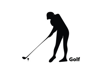 Logo Silhouette of female golfer. Golfer. People playing golf in flat style, isolated on white background. Symbols for designing your website, logo, apps, publications.