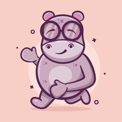 funny hippo animal character mascot running isolated cartoon in flat style design