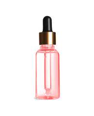 Bottle of cosmetic serum isolated on white