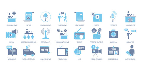 Journalism icons set. Set of editable stroke icons.Vector set of Journalism
