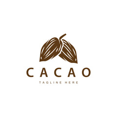 Fototapeta premium Chocolate Bean Logo, chocolate plant design with simple seed leaf and stem concept, for business branding