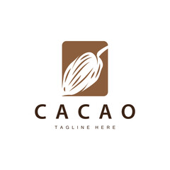 Fototapeta premium Chocolate Bean Logo, chocolate plant design with simple seed leaf and stem concept, for business branding