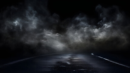Smoke And Fog On Asphalt In Black Defocused Background  - Powered by Adobe