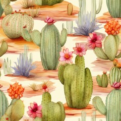 Cactus in the desert. Seamless tile.