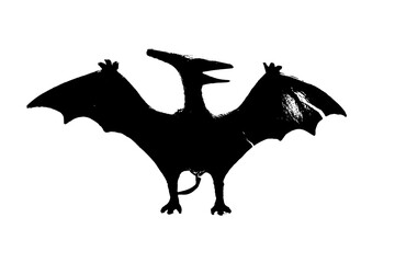 black dinosaur silhouette isolated on white background, model of pteranodon toys © sutichak