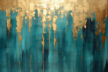 paint on a wall with teal color and gold leaf, Generative Ai - obrazy, fototapety, plakaty