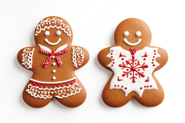 Christmas gingerbread man cookies. Baked traditional gingerbread isolated on a white background