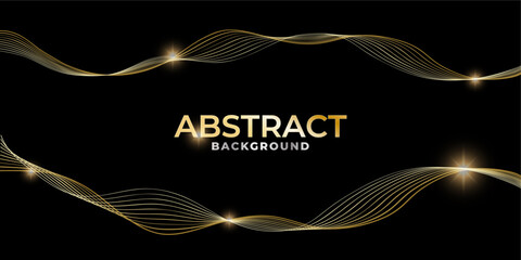Abstract flowing golden wave on black background. Elegant and luxury banner elements.