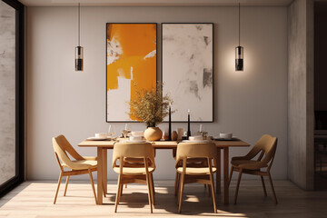 Elegant dining room with orange decor