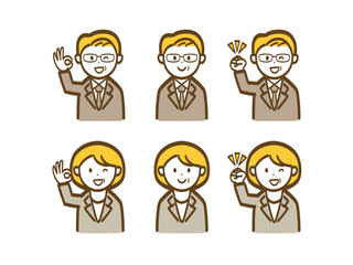 ミドル世代シニア世代の男女ビジネスマンイラストセット2