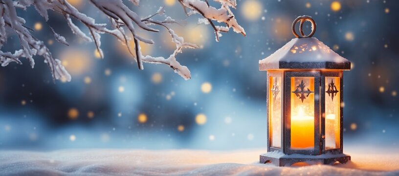 candle lit snow street lanterns shining lamps flowers sparkles air soft lighting sold auction symbolic elements