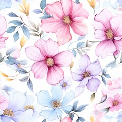 Seamless flower blossom in pastel watercolor. Seamless patterns tile.