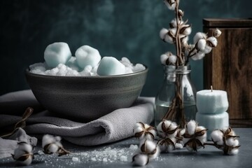 Composition of winter spa items and decorative details. Generative AI