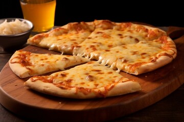 Four cheese pizza on board. Generative AI