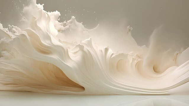 Ivory particles are suspended in a clear liquid, creating a swirling vortex of shimmering white and clear.