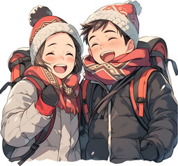 Anime style illustration of school boy & girl in transparent background