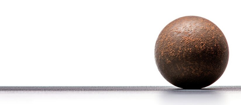 Close up of shot put on white background with selective focus - Powered by Adobe