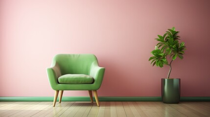 Home decoration concept, green leather sofa stands out in the living room,