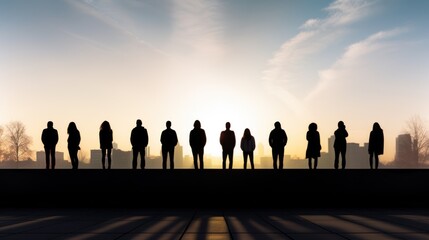 Graduation concept, Silhouette of Group of diverse graduating students