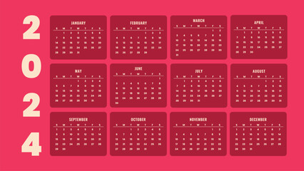 Calendar design template 2024 year red