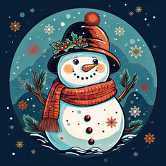 Illustration of a christmas snowman for post card