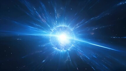 A radiant blue star shining in a vast expanse of space, its rays of light stretching across the galaxy.
