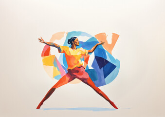 Obraz premium Girl in a orange shirt and blue pants dances in a expressive contemporary style — Gouache painting, natural brush strokes, beautiful illustration
