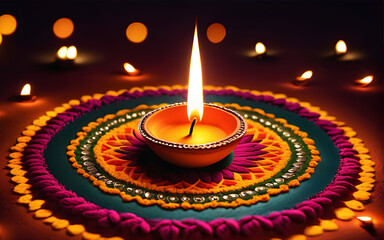 Obraz na płótnie Canvas Diwali festival shining diya lights illuminate the darkness of the night, background for diwali day.