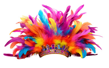 Colorful Brazilian Samba Dancers Headdress Feathers Isolated on Transparent Background PNG. - obrazy, fototapety, plakaty