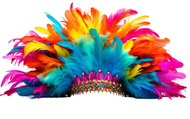 Attractive Colorful Brazilian Samba Dancers Headdress Feathers Isolated on Transparent Background PNG. - obrazy, fototapety, plakaty