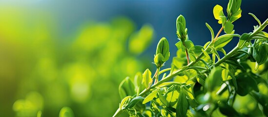 Close up of a green pea bush with blurred background - obrazy, fototapety, plakaty